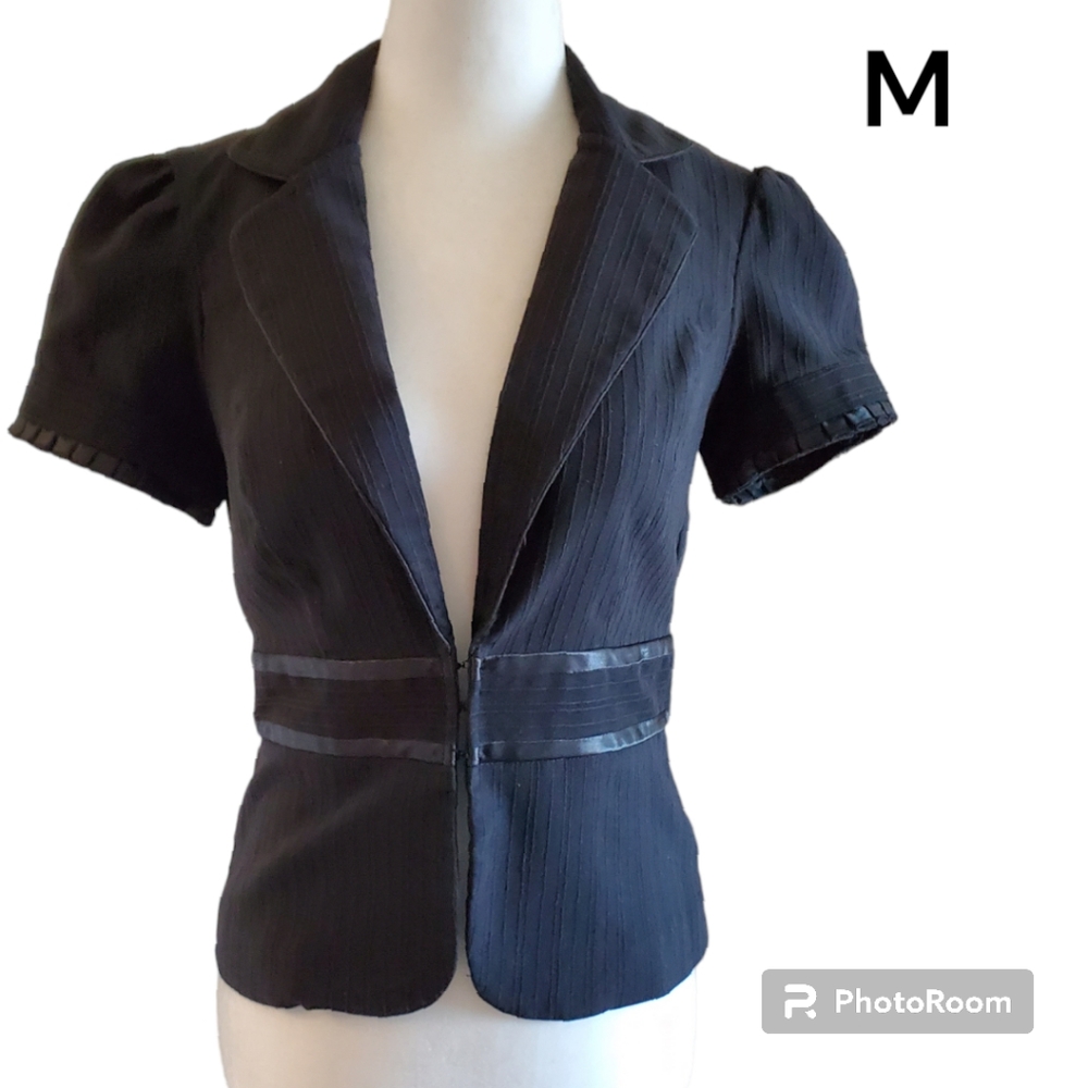 BCX Women's Black Rouched Puff Sleeve Crop Jacket Sz M